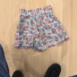 Etro Light Blue Paisley High-Waist Elastic Shorts